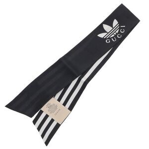 Gucci X Adidas 703568 3g001 Logo Stripe Silk Neck Bow Scarf Men's